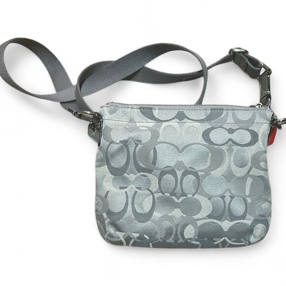 Coach Signature Penelope Silver Canvas Swingpack Turnlock Crossbody Purse Small - Picture 4 of 8